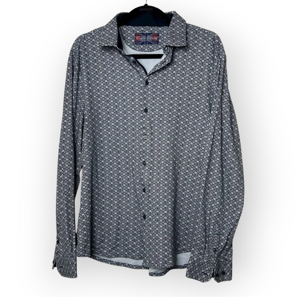 English Laundry Mens Blue Cotton Button Down Long Sleeve Collared Shirt L